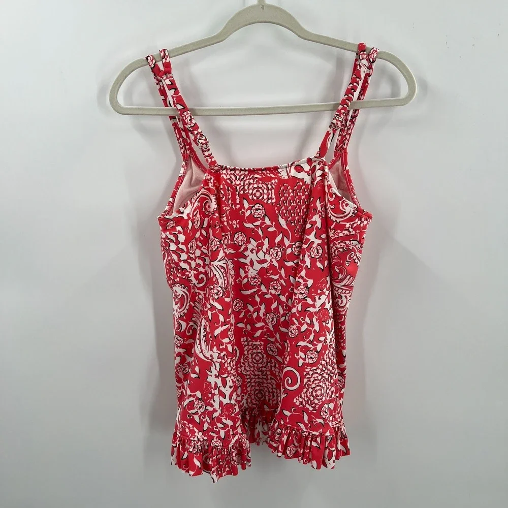 swim solutions ruffle tankini TOP tank swimsuit coral floral bathing suit 14 - Picture 4 of 7